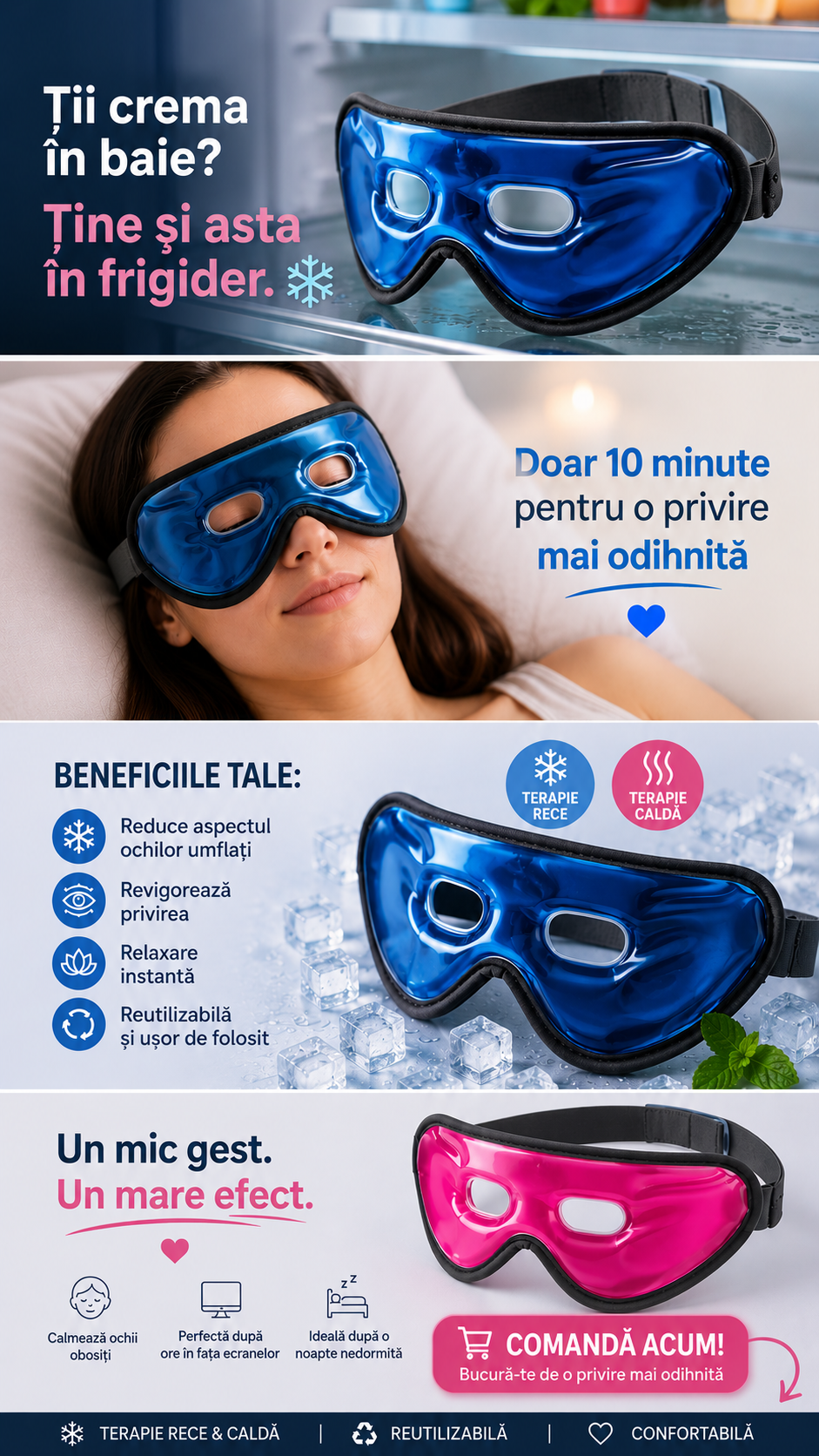 Veloura™ Eye Mask Pro – Mască cu Gel Rece și Caldă, Reutilizabilă, pentru Relaxare, Cearcăne și Ochi Obosiți